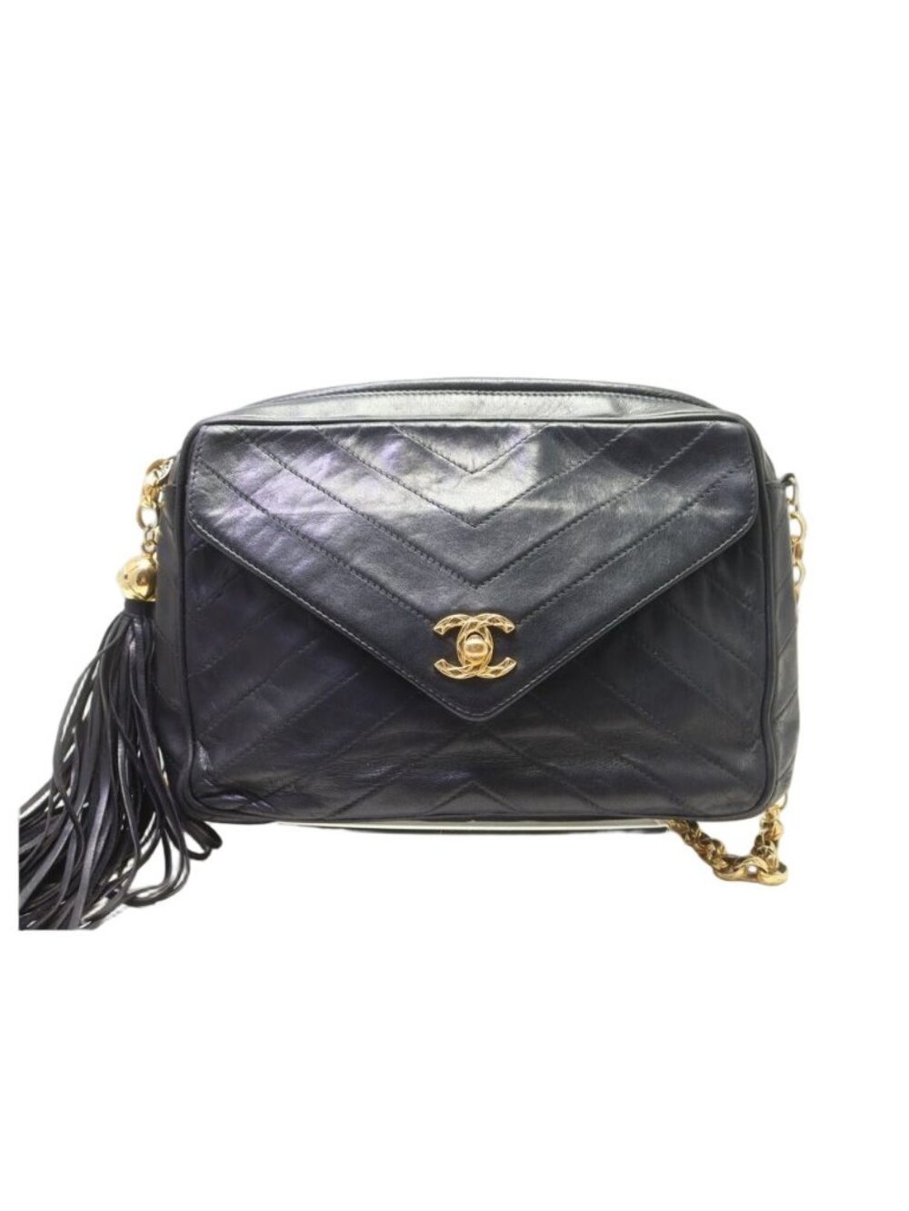Chanel V-stitch Lambskin Fringe Chain Shoulder Bag